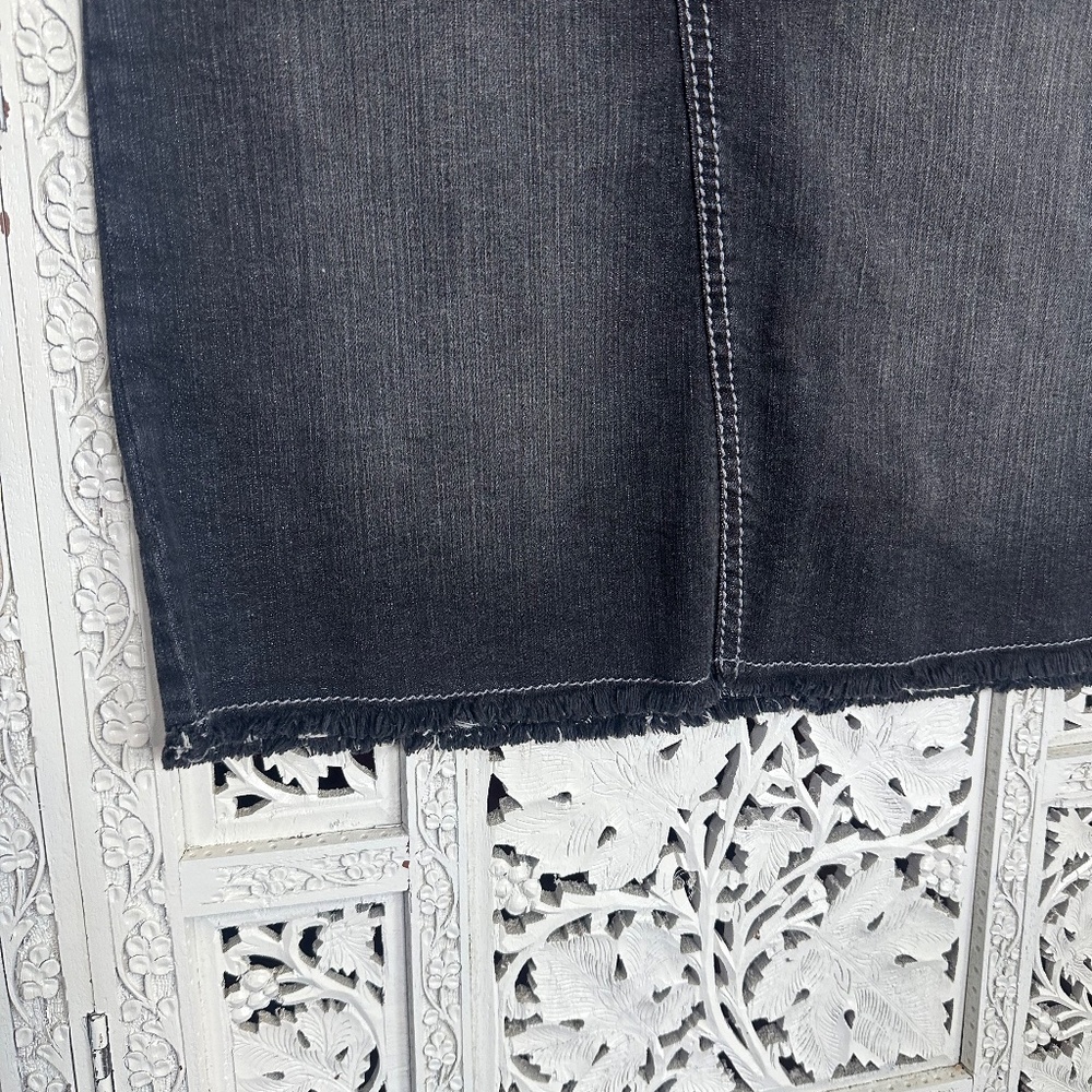 Xhilaration Dark Grey Grunge Y2K Style Low Rise Denim Skirt With Fringe - Picture 2 of 5